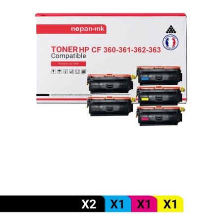 HP-CF360X (x2) + CF361X + CF363X + CF362X-Noir x2 + Cyan + Magenta + Jaune-PK5