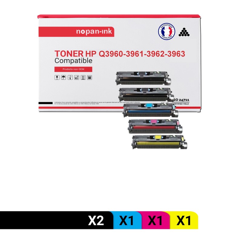 HP-Q3960A 9700A (x2) + Q3961A 9701A + Q3963A 9703A + Q3962A 9702A-Noir x2 + Cyan + Magenta + Jaune-PK5