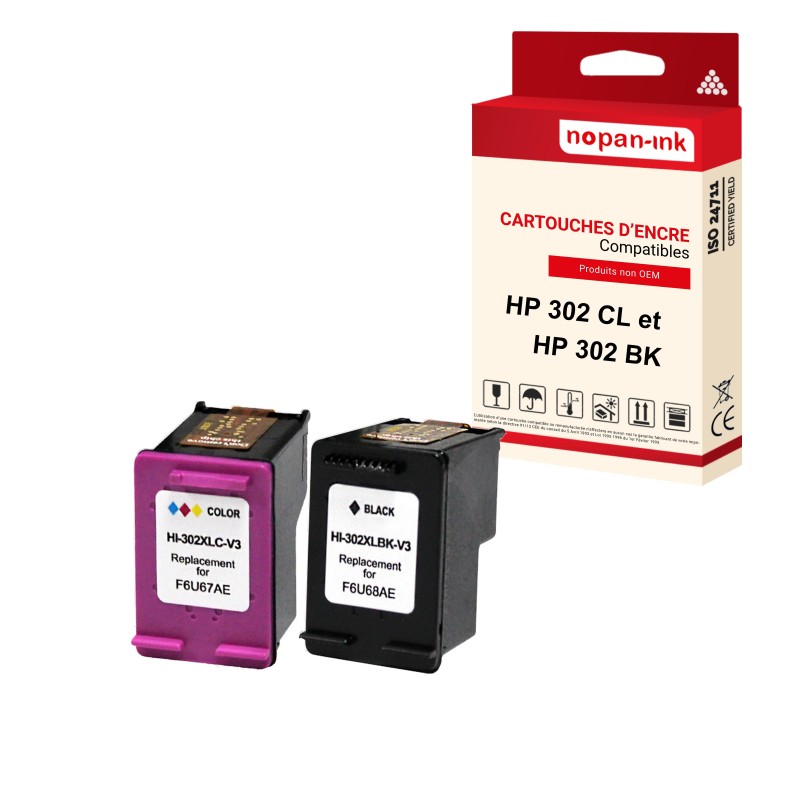 HP-302XL + 302 CL XL-Noir + Couleur-JETPK2