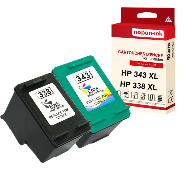 HP-338XL + 343XL-Noir + Couleur-BK + CL
