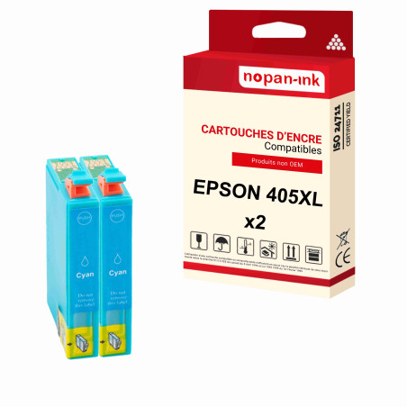 x2 Cartouches compatibles pour EPSON 405 XL 405XL Cyan (Valise)