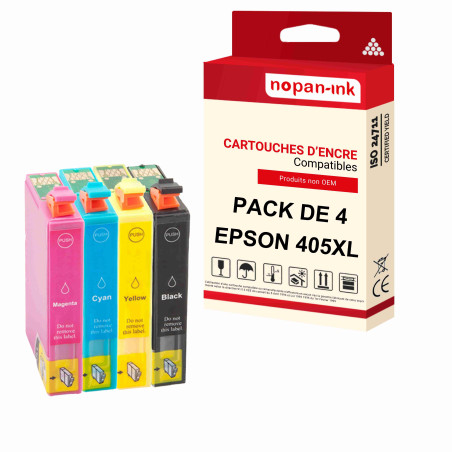 x4 Cartouches compatibles pour EPSON 405 XL 405XL Noir + Cyan + Magenta + Jaune (Valise)