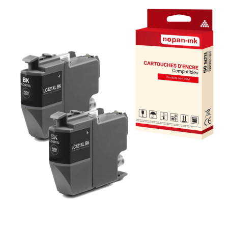 BROTHER LC421XL Cartouche Compatible Noir x 2  - NOPAN-INK avec DCP J1050DW, DCP J1140DW, MFC J1010DW.