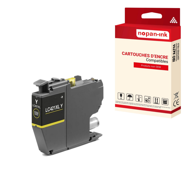 BROTHER LC421XL Cartouche Compatible Jaune x 1  - NOPAN-INK avec DCP J1050DW, DCP J1140DW, MFC J1010DW.