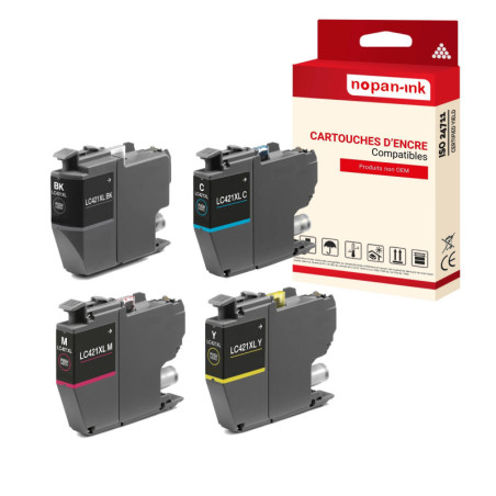 BROTHER LC421XL Cartouche Compatible Multi-couleurs x 4  - NOPAN-INK avec DCP J1050DW, DCP J1140DW, MFC J1010DW.