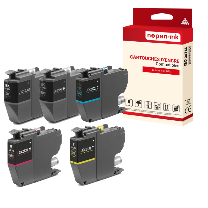 BROTHER LC421XL Cartouche Compatible Multi-couleurs  x 5  - NOPAN-INK avec DCP J1050DW, DCP J1140DW, MFC J1010DW.