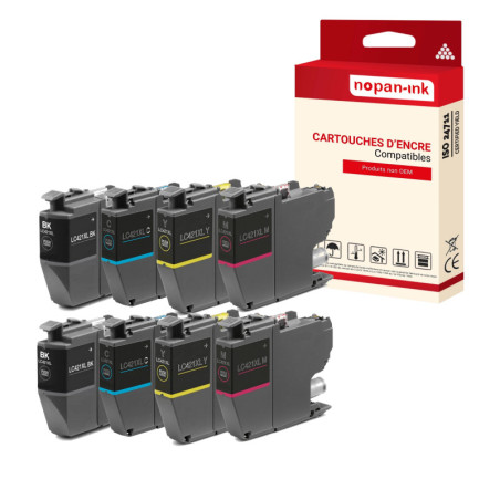 BROTHER LC421XL Cartouche Compatible Multi-couleurs  x 8  - NOPAN-INK avec DCP J1050DW, DCP J1140DW, MFC J1010DW.