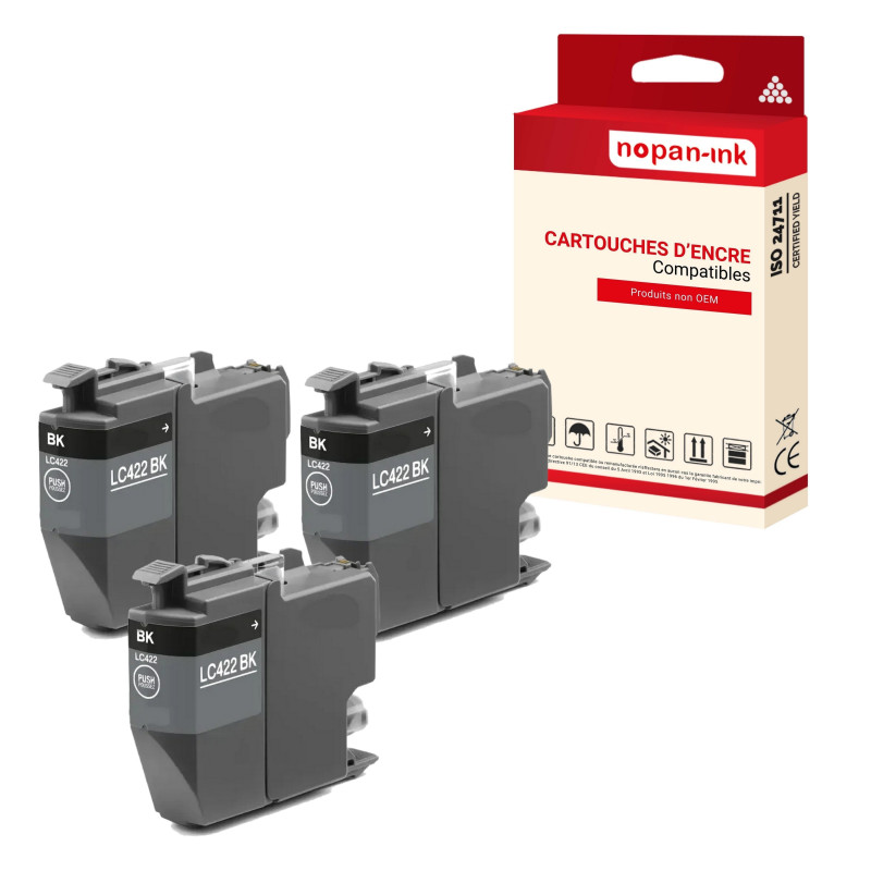 pour BROTHER LC422XL Cartouche Compatible Noir x 3  avec MFC J5340DW, MFC J5345DW, MFC J5740DW, MFC J6540DW, MFC J6940DW.
