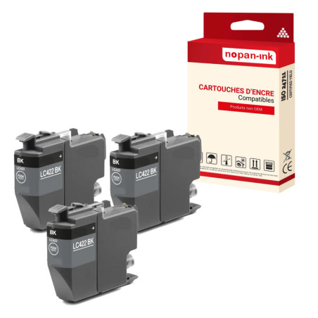 pour BROTHER LC422XL Cartouche Compatible Noir x 3  avec MFC J5340DW, MFC J5345DW, MFC J5740DW, MFC J6540DW, MFC J6940DW.