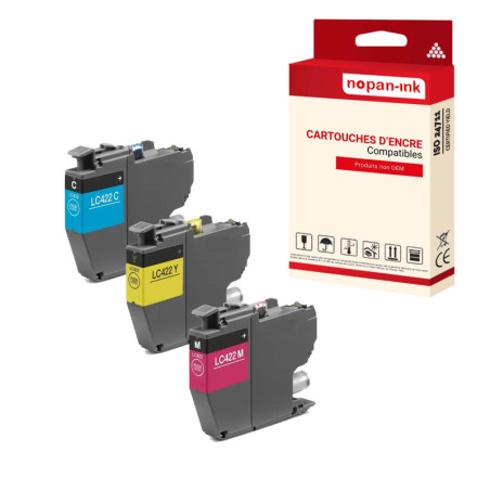 pour BROTHER LC422XL Cartouche Compatible Multicouleurs x 3 avec MFC J5340DW, MFC J5345DW, MFC J5740DW, MFC J6540DW, MFC J6940DW