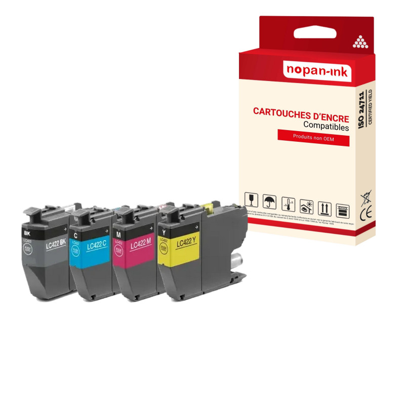 pour BROTHER LC422XL Cartouche Compatible Multicouleurs x 4 avec MFC J5340DW, MFC J5345DW, MFC J5740DW, MFC J6540DW, MFC J6940DW