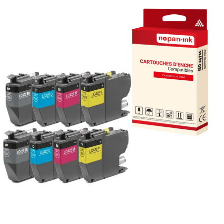 pour BROTHER LC422XL Cartouche Compatible Multicouleurs x 8 avec MFC J5340DW, MFC J5345DW, MFC J5740DW, MFC J6540DW, MFC J6940DW