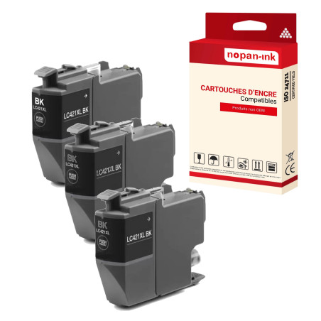BROTHER LC421XL Cartouche Compatible Noir x 3  - NOPAN-INK avec DCP J1050DW, DCP J1140DW, MFC J1010DW.