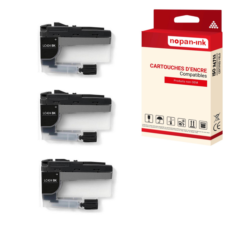BROTHER LC424XL Cartouche Compatible Noir x 3  - NOPAN-INK avec DCP J1200W.