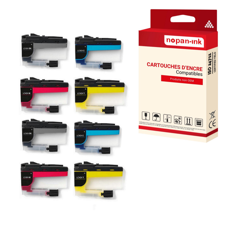 BROTHER LC424XL Cartouche Compatible Multi-couleurs  x 8  - NOPAN-INK avec DCP J1200W.