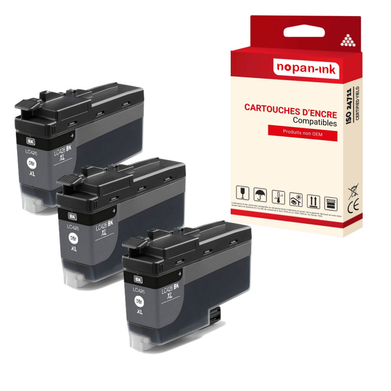 BROTHER LC426XL Cartouche Compatible Noir x 3  - NOPAN-INK avec MFC J4335DW, MFC J4340DW, MFC J4540DW, MFC J4540DWXL.