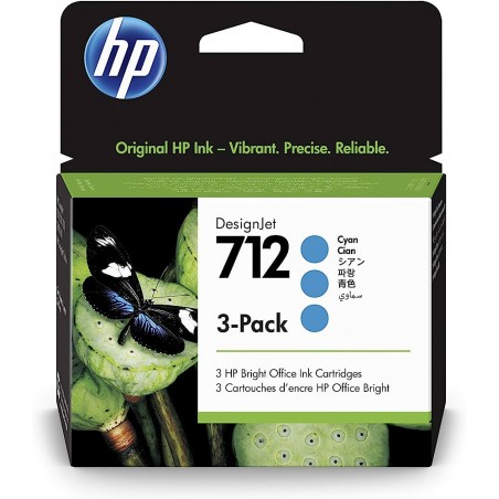 Pack de 3 HP 712 Cyan 3ED77A cartouche originale