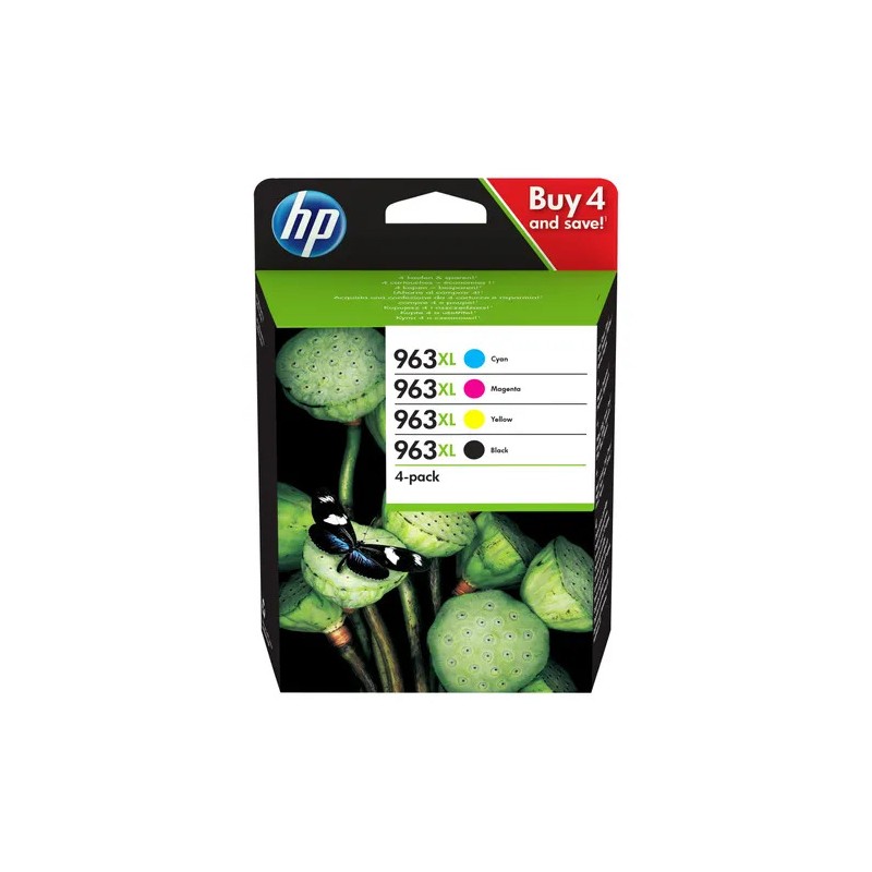 X 4 hp 963 xl 3YP35AE noir, cyan, magenta, yellow cartouche originale