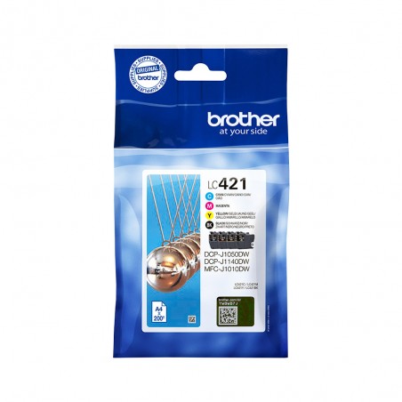 X 4 BROTHER LC 421 LC421VAL NOIR, CYAN, MAGENTA, YELLOW CARTOUCHE ORIGINALE