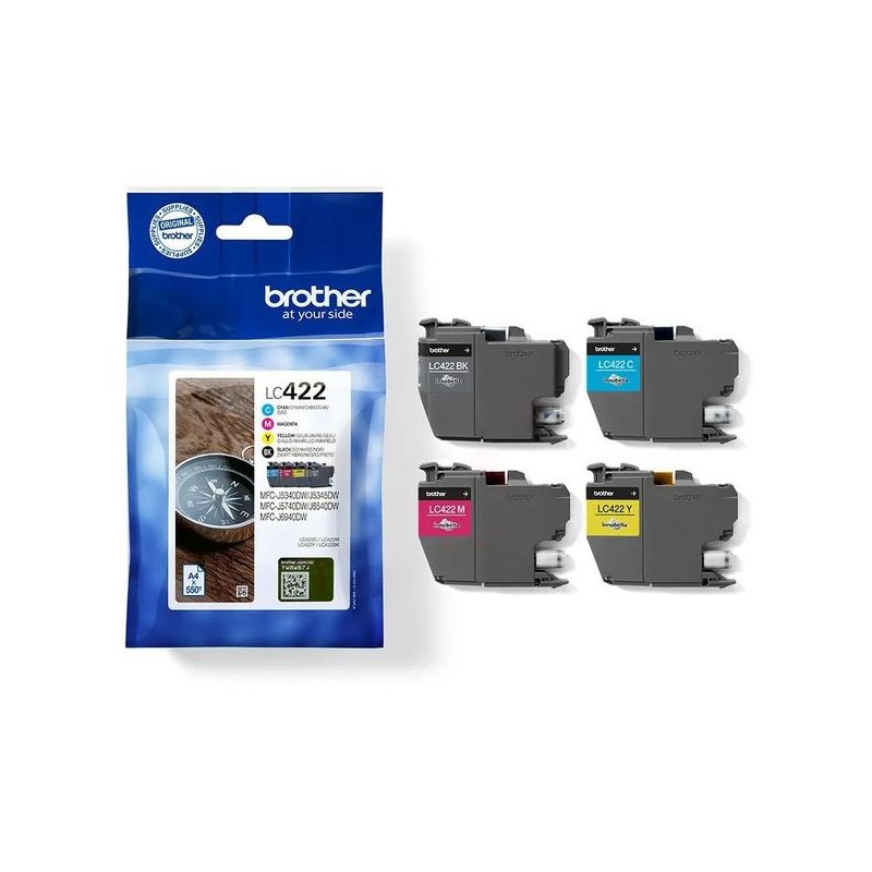 X 4 BROTHER LC 422 LC422VAL NOIR, CYAN, MAGENTA, YELLOW CARTOUCHE ORIGINALE