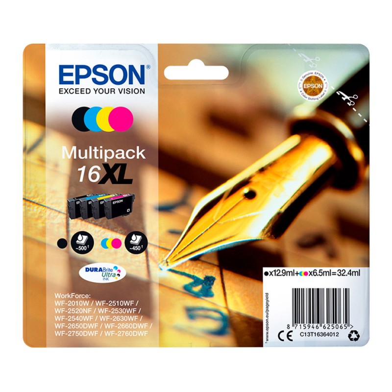 X 4 EPSON T1636 XL C13T16364012 NOIR, CYAN, MAGENTA, YELLOW CARTOUCHE ORIGINALE