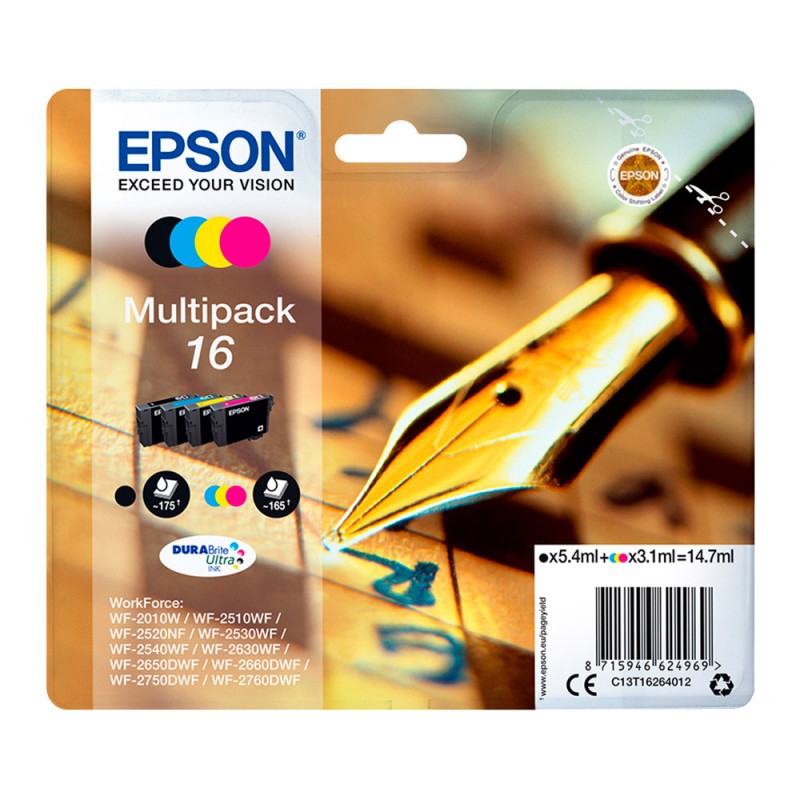 X 4 EPSON T1626  C13T16264012 NOIR, CYAN, MAGENTA, YELLOW CARTOUCHE ORIGINALE