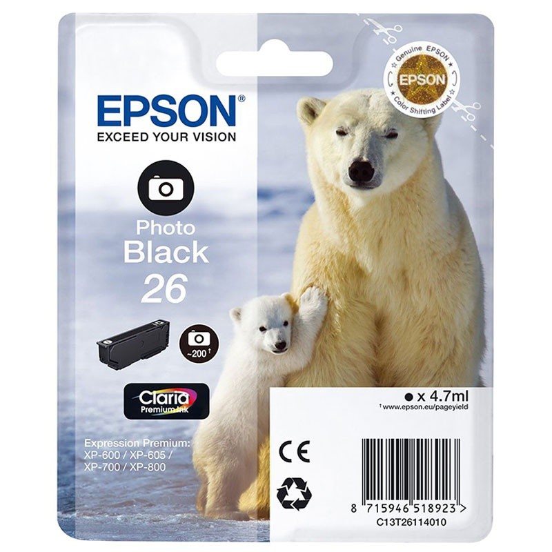 EPSON T2611 NOIR PHOTO C13T26114012 CARTOUCHE ORIGINALE