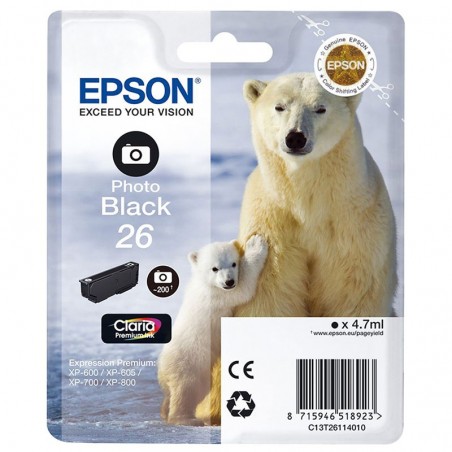EPSON T2611 NOIR PHOTO C13T26114012 CARTOUCHE ORIGINALE