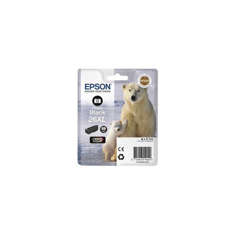 EPSON T2631 XL NOIR PHOTO C13T26314012 CARTOUCHE ORIGINALE
