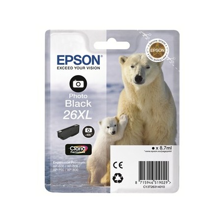 EPSON T2631 XL NOIR PHOTO C13T26314012 CARTOUCHE ORIGINALE
