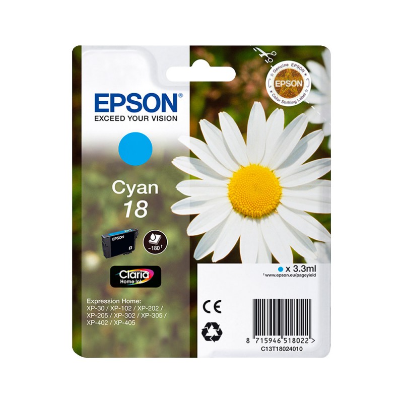 EPSON T1802 (18) CYAN C13T18024012 CARTOUCHE ORIGINALE