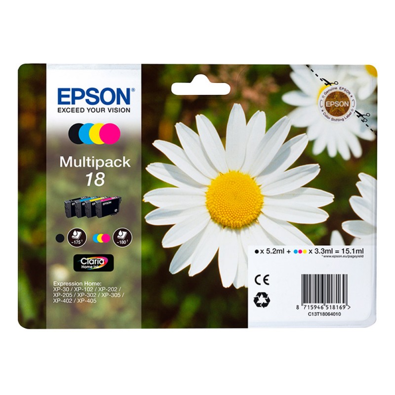 X 4 EPSON T1806 C13T18064012 NOIR, CYAN, MAGENTA, YELLOW CARTOUCHE ORIGINALE