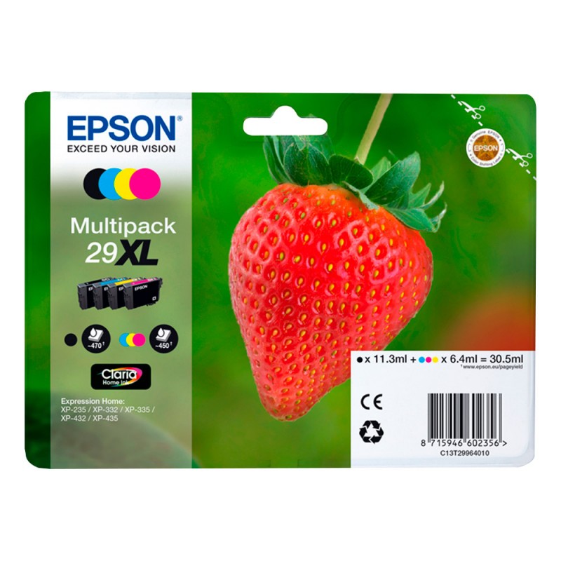 X 4 Epson T2996 (29XL) NOIR, CYAN, MAGENTA, YELLOW C13T29964012 - CARTOUCHE ORIGINALE