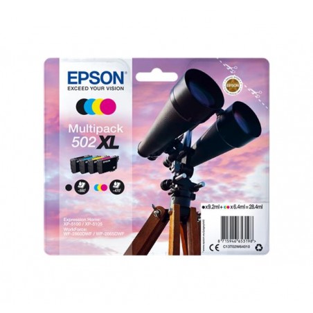 X 4 EPSON 502 XL NOIR, CYAN, MAGENTA, YELLOW C13T02W64010 - CARTOUCHE ORIGINALE