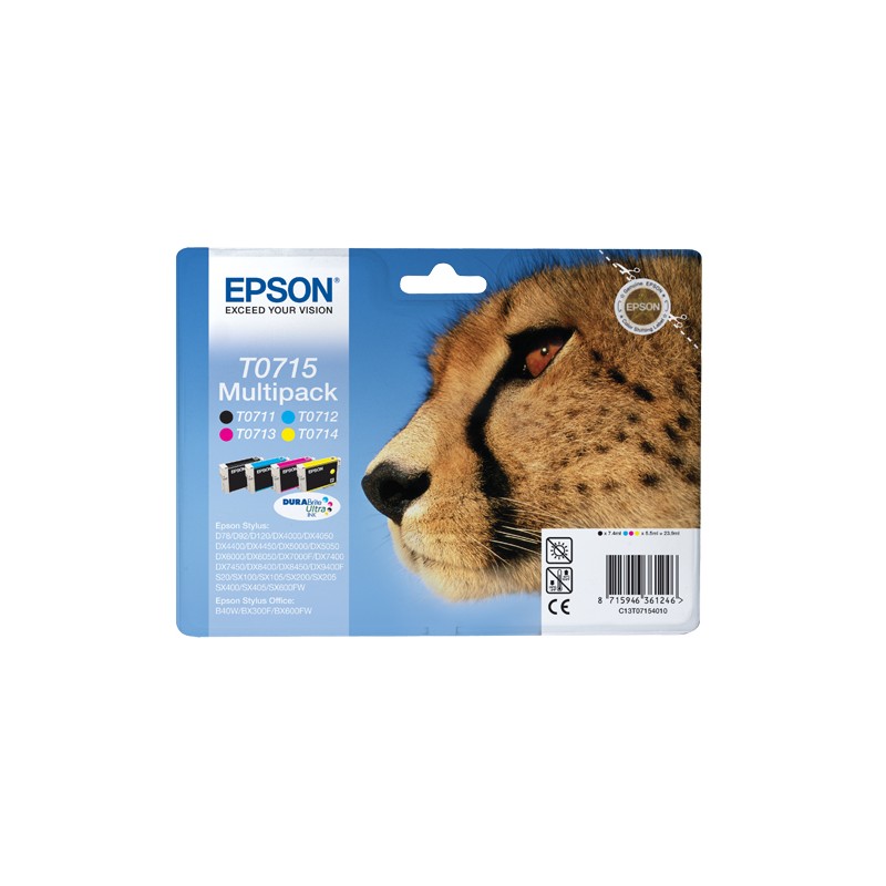 X 4 EPSON T0715 NOIR, CYAN, MAGENTA, YELLOW C13T07154012 - CARTOUCHE ORIGINALE