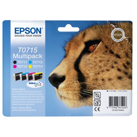 X 4 EPSON T0715 NOIR, CYAN, MAGENTA, YELLOW C13T07154012 - CARTOUCHE ORIGINALE