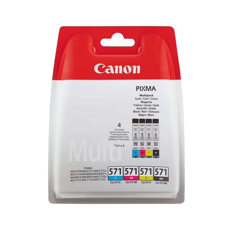 X 4 CANON CLI 571 NOIR, CYAN, MAGENTA, YELLOW 0386C005 - CARTOUCHE ORIGINALE