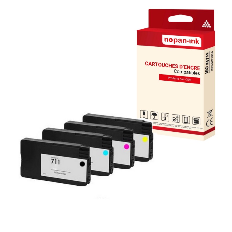 HP711 pack de 4 CARTOUCHES COMPATIBLE MULTI-COULEURS HP 711 x 4 CZ130/CZ131/CZ132/CZ133