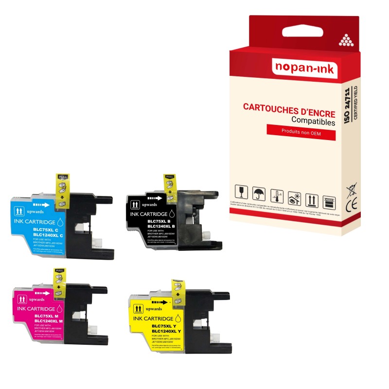 X 4 Brother LC1240 XL NOIR, CYAN, MAGENTA, YELLOW - CARTOUCHE COMPATIBLE
