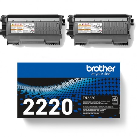 2X BROTHER TN2220 TN 2220 NOIR TONER ORIGINAL BROTHER