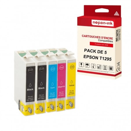 T 1295 PACK DE 5 - CARTOUCHE D'ENCRE COMPATIBLE POUR EPSON
