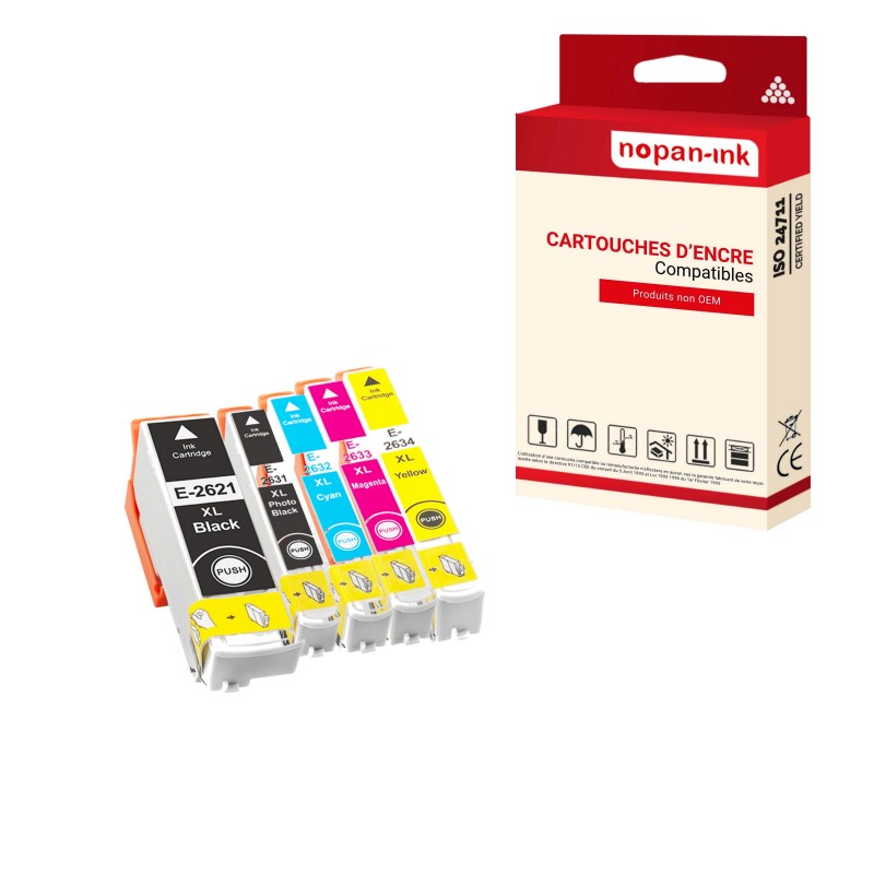 X 5 T26 26 XL NOIR, CYAN, MAGENTA, YELLOW - CARTOUCHE COMPATIBLE POUR EPSON