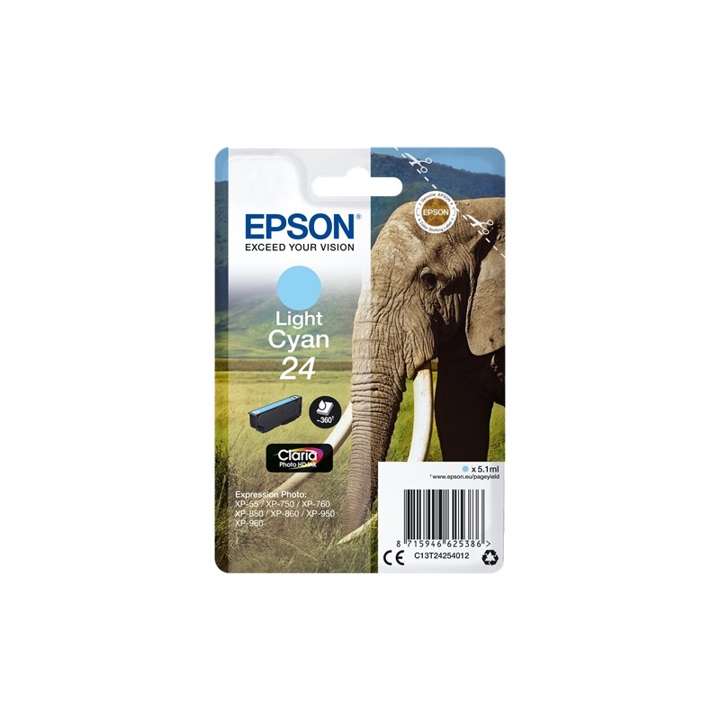 Cartouche originale Epson T2432 XL d'encre cyan. La cartouche a une autonomie de 740 pages