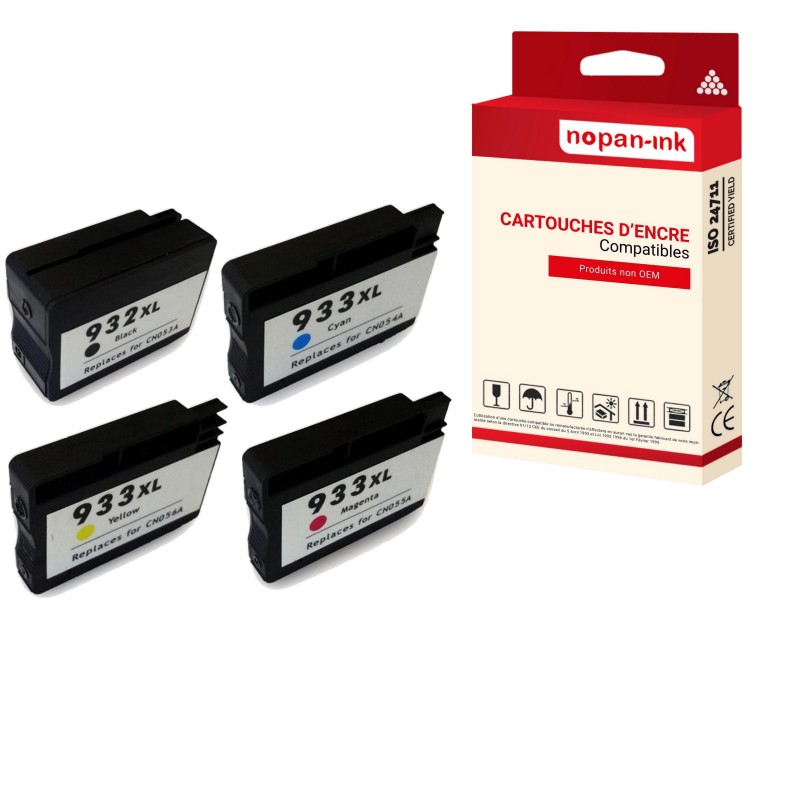 PACK 4 HP 932/ 933 XL POUR HP NOIR+CYAN+MAGENTA+YELLOW (HP932/ 933) - CARTOUCHE COMPATIBLE