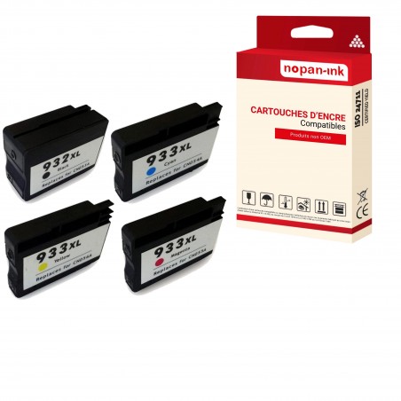 PACK 4 HP 932/ 933 XL POUR HP NOIR+CYAN+MAGENTA+YELLOW (HP932/ 933) - CARTOUCHE COMPATIBLE