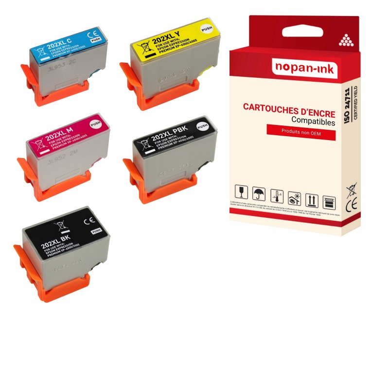 202 XL POUR EPSON PACK 5 NOIR-PHOTO NOIR-CYAN-MAGENTA-YELLOW CARTOUCHE COMPATIBLE POUR EPSON
