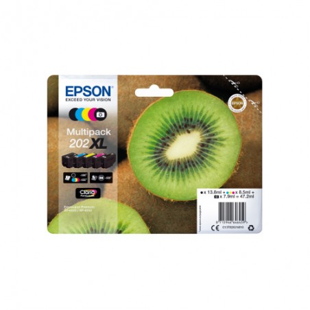 EPSON 202 XL PACK 5 NOIR-NOIR PHOTO-CYAN-MAGENTA-YELLOW CARTOUCHE ORIGINALE