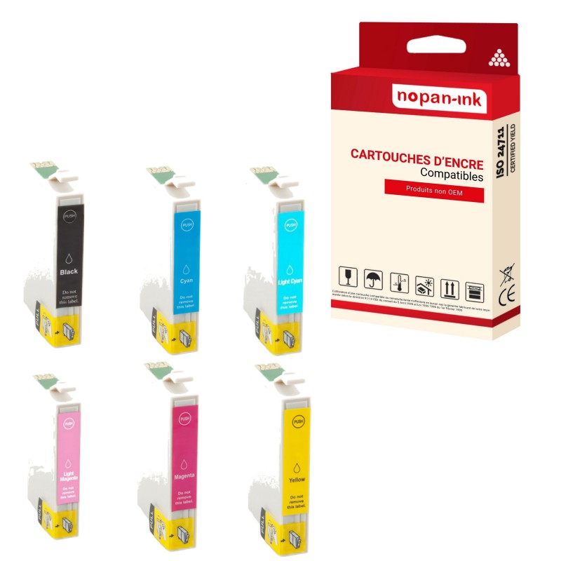 T0480 PACK6 NOIR-CYAN-LIGHT CYAN-LIGHT MAGENTA-MAGENTA-YELLOW CARTOUCHE COMPATIBLE POUR EPSON