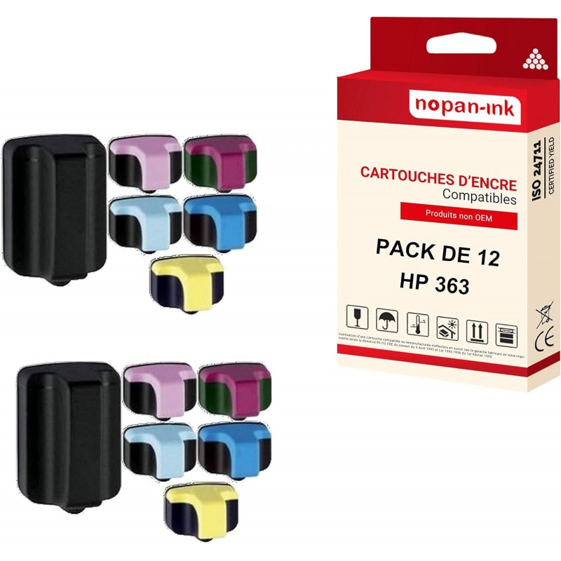 NOPAN-INK - x12 Cartouches Compatible pour HP 363 XL