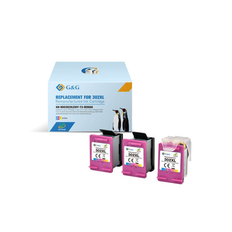 302XL G&G HP Couleur Pack de 3 Cartouches